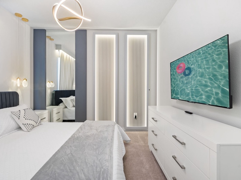 Our guest bedroom on the first floor features a king size bed and its own private bathroom.