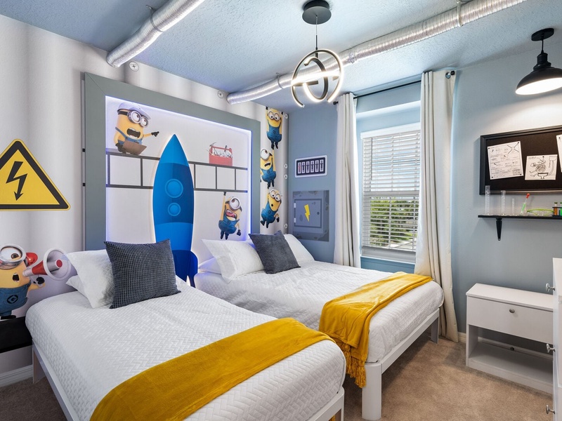 This Minion themed bedroom is perfect for your little ones to dive into a world of fun and adventure.