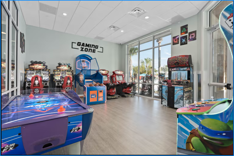 The resort's arcade room is filled with classic games, perfect for guests of all ages.