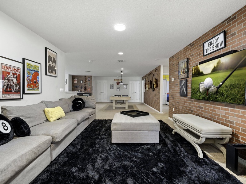 Ample plush seating for a cozy movie night.