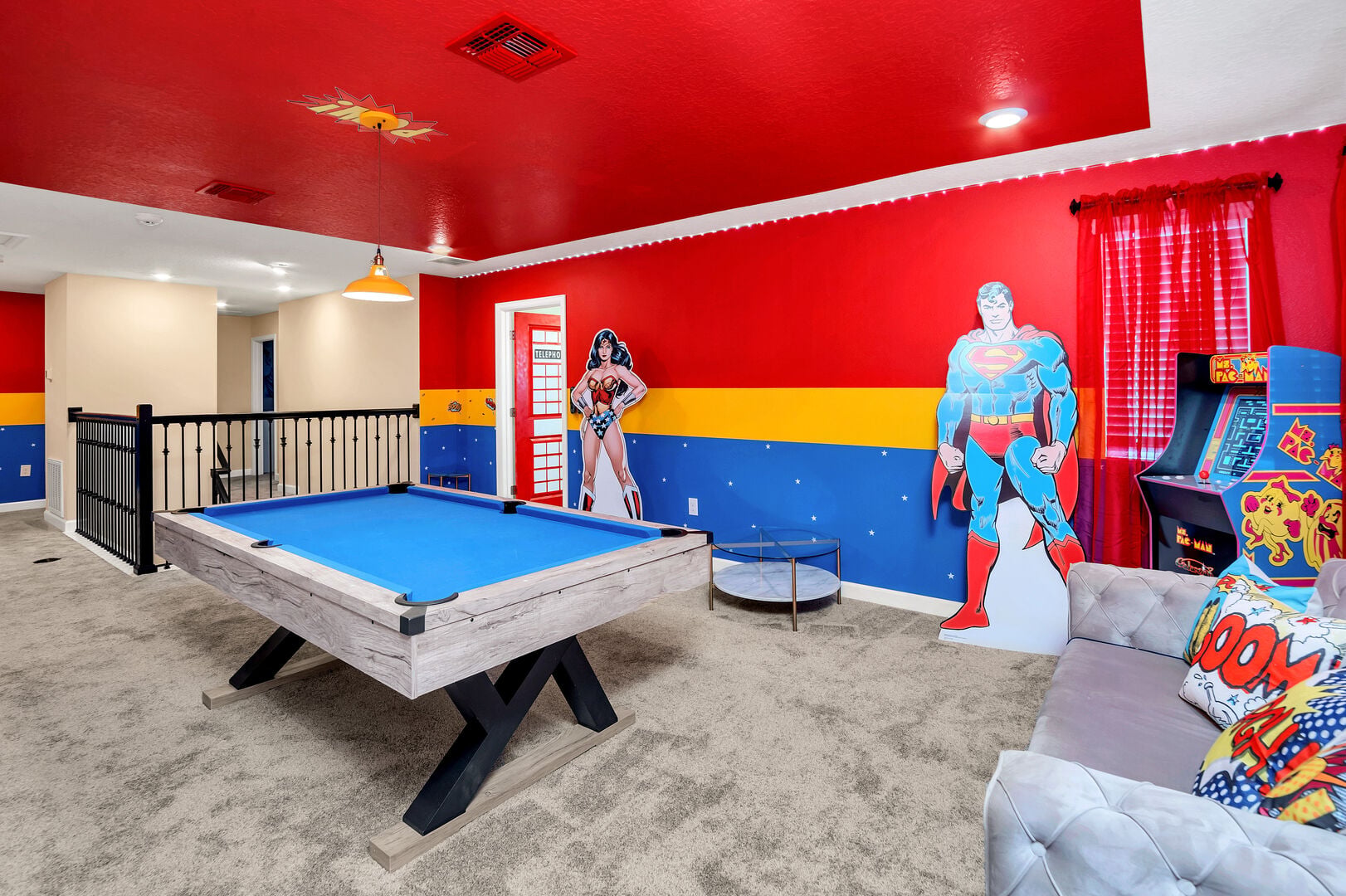 Justice League making sure you're having a great time in the game room!
Ou