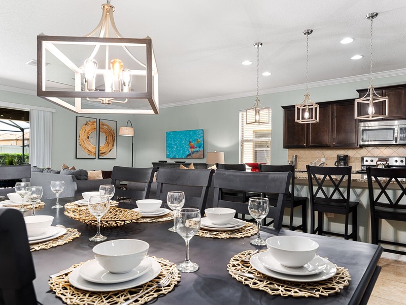 The dining room perfectly integrates with the rest of the house.