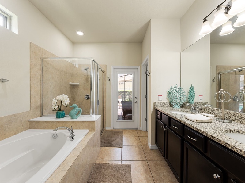 Full private bathroom with shower and bathtub.
