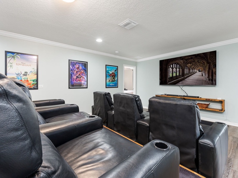 The home cinema offers ample,comfortable seating.