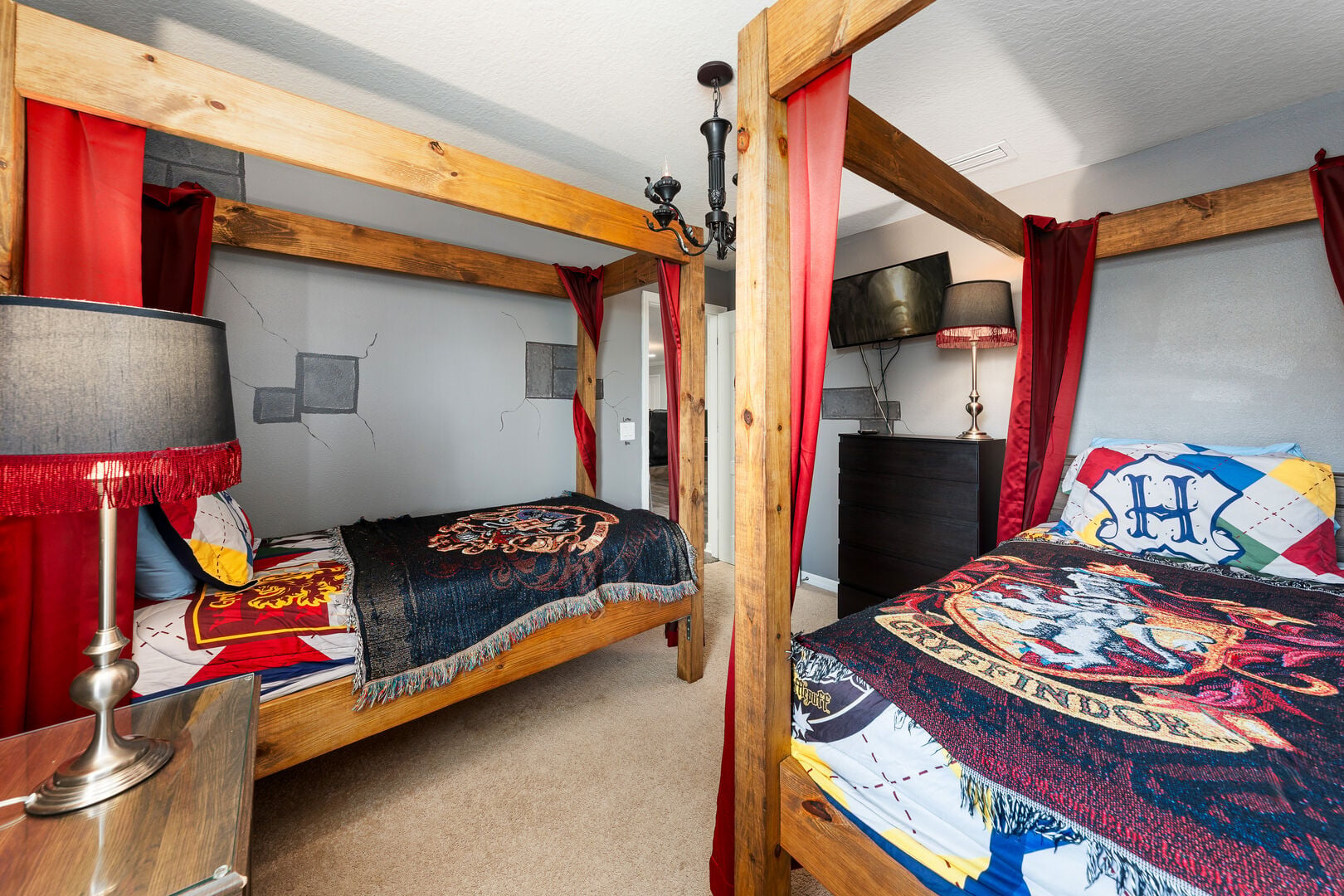 The enchanting decor will transport you in to the wizarding school for a spellbinding stay!