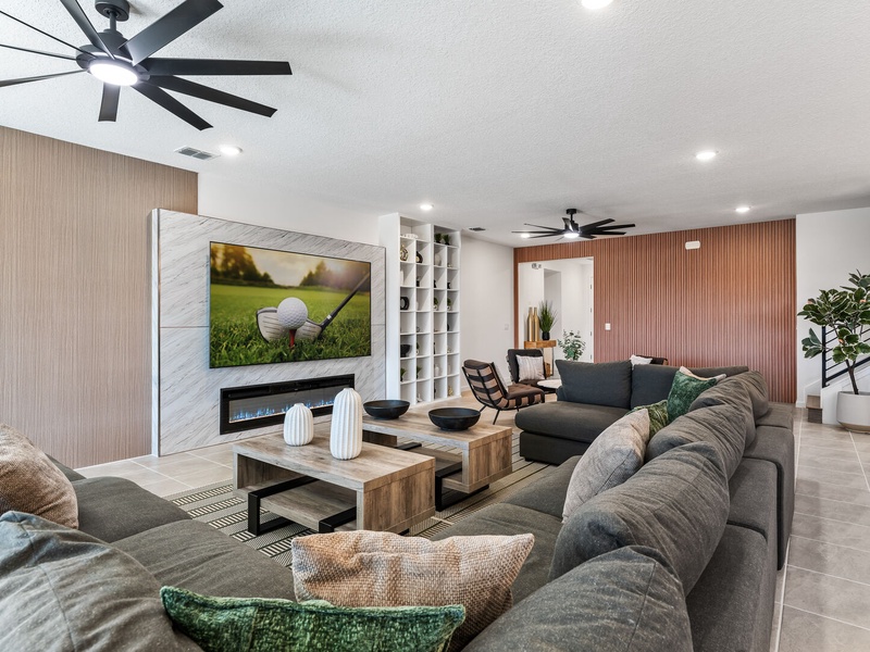 Enjoy cozy movie nights in our ample plush seating.
