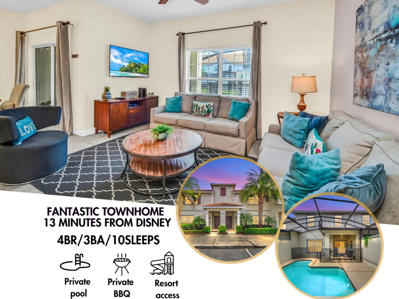 Vacation rental with private pool, BBQ grill and resort access. All minutes from Disney!