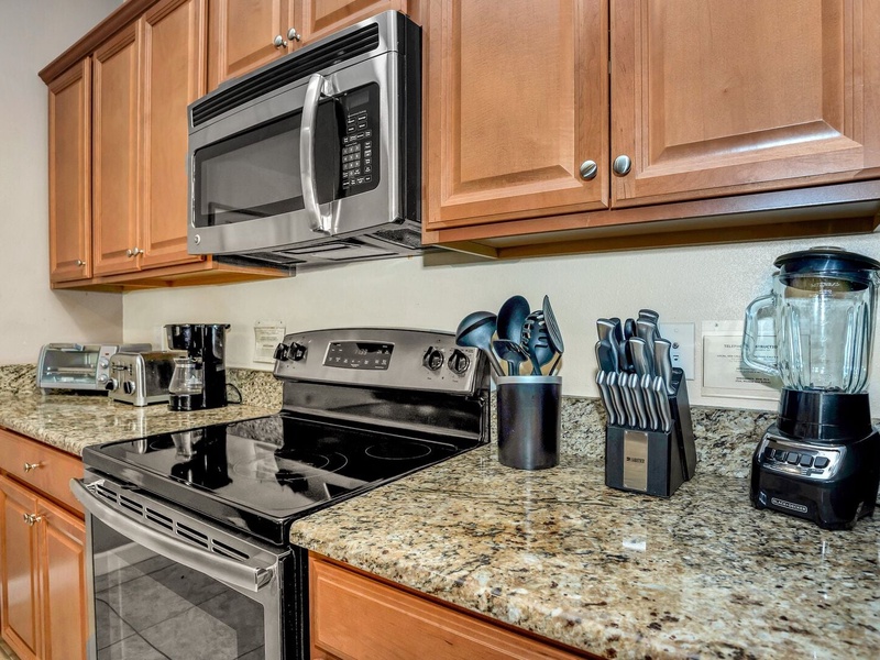 Fully-equipped kitchen with all the essential appliances.