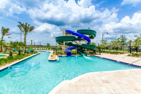 Enjoy the resort's water slides and lazy river.
