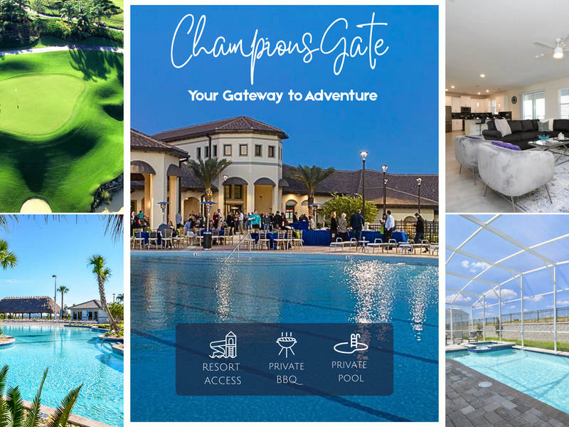 Escape to this spacious 6-bedroom, 6-bathroom home featuring a private pool, BBQ grill, and full access to the sought-after Champions Gate