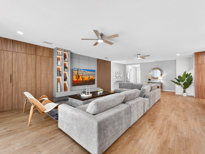 Comfortable plush seating for everyone to relax and unwind while enjoying a movie night together.