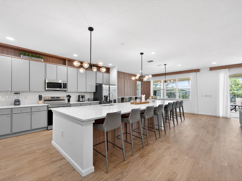 Our kitchen is fully equipped with stainless steel appliances with everything you need to get ready for the day.