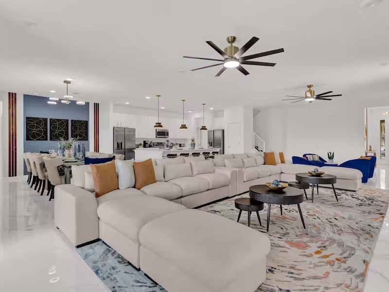 Comfortable seating and contemporary décor create a welcoming space to unwind, watch TV, or spend time together.