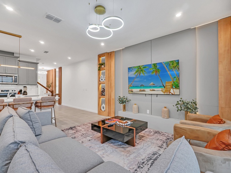 Relax on the comfortable sectional sofa and enjoy your favorite shows after a fun day exploring Orlando!