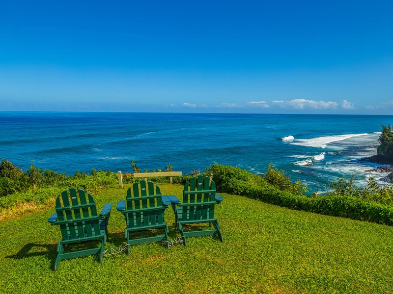 There are several Adirondack chairs scattered across the complex grounds where you can sit and enjoy the sights and the temperate weather!