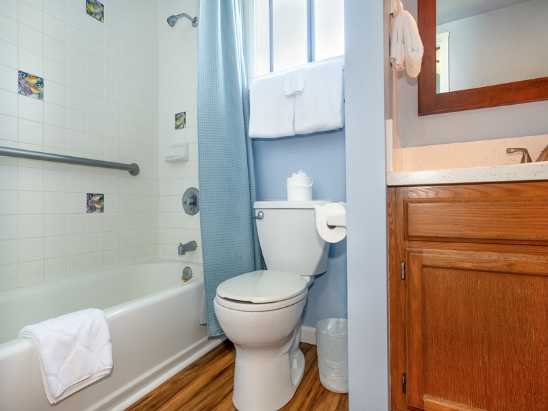There's a second full bathroom upstairs as well, so nobody in your party has to worry about scheduling their showers after the beach!