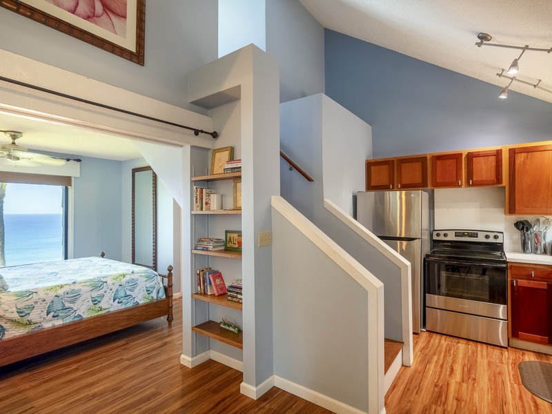 Heading upstairs from the main level, there's a second loft bedroom, and another full bathroom. 
