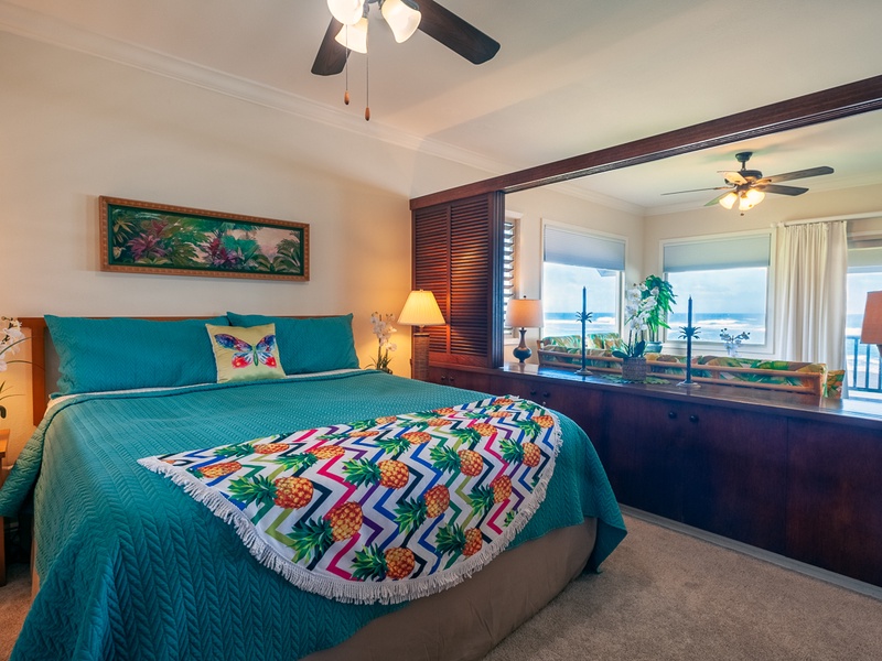 Hanalei Colony Resort F3 king bedroom beach front view