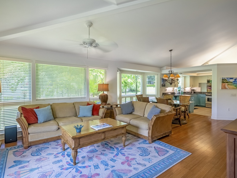 If you're worried about keeping the house cool with all those windows, don't be! The house is fully air conditioned, and has plenty of ceiling fans to help with airflow