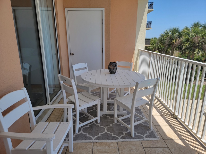 table on patio with seating
