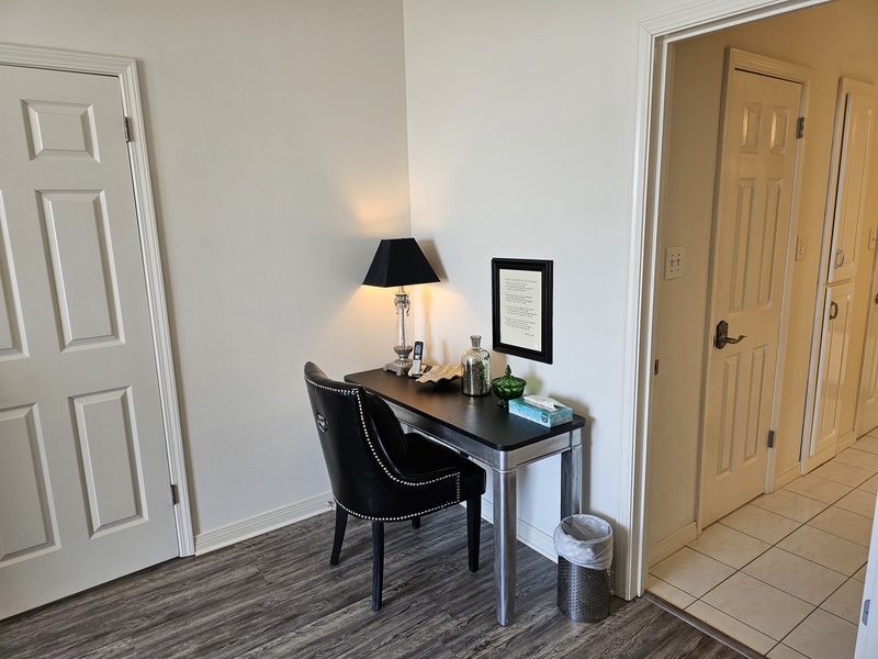 desk and attached bath