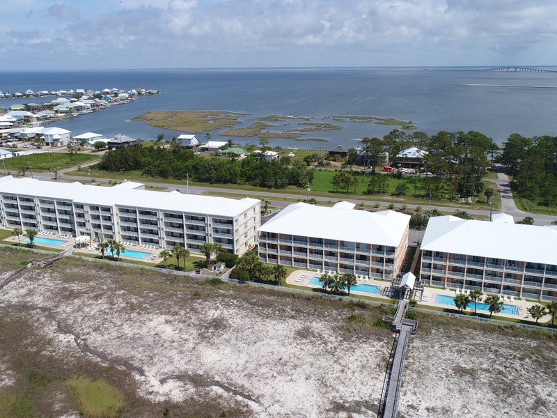 aerial view of both properties