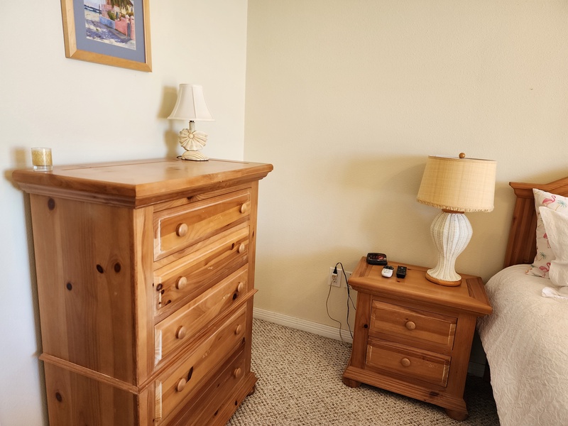 dresser & lampstand master bedroom