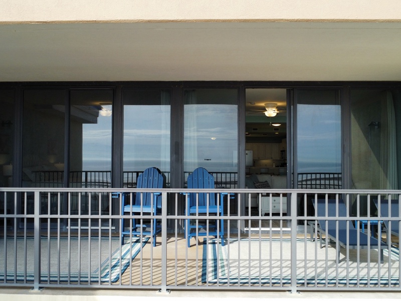 View of the balcony looking in. 
