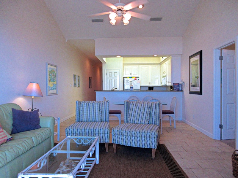 living room, dining area, & kitchen