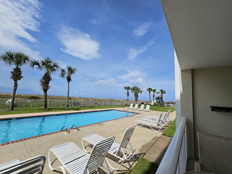 Patio walks out to the Pool and Beach area.