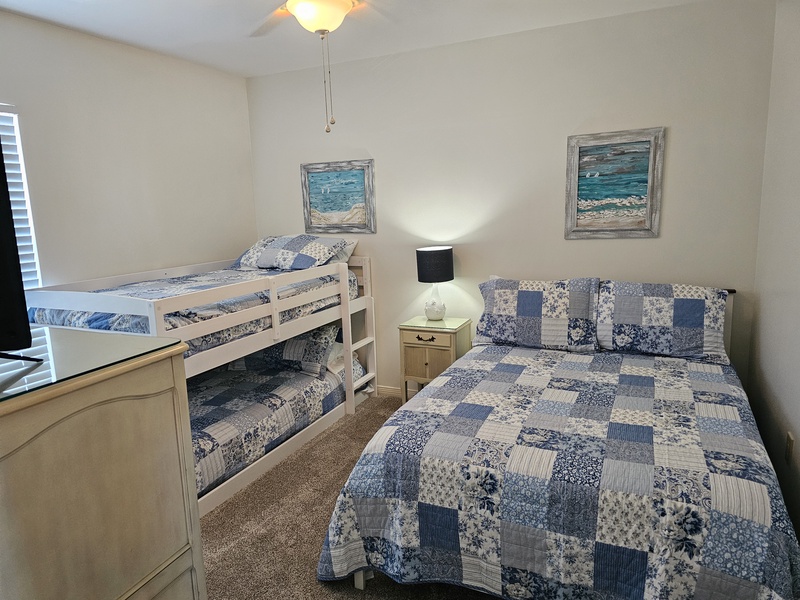 2nd bedroom has Queen Bed and Bunk beds