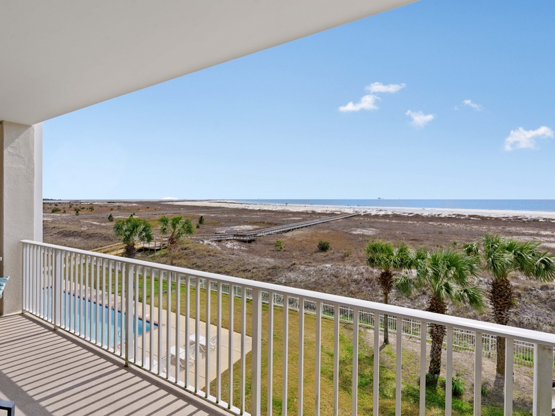 view of beach from balcony