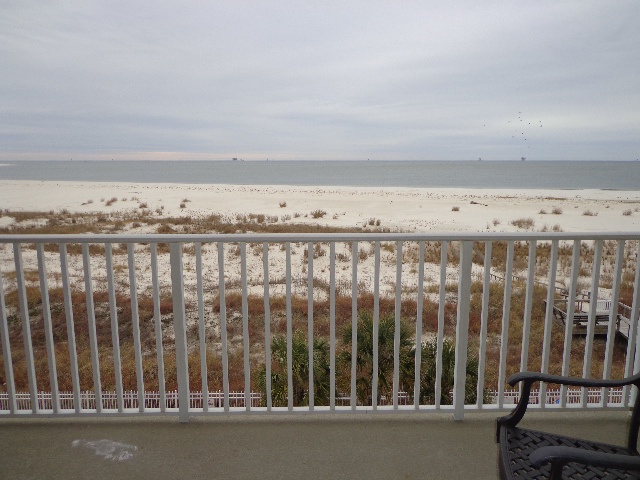 view of beach from balcony