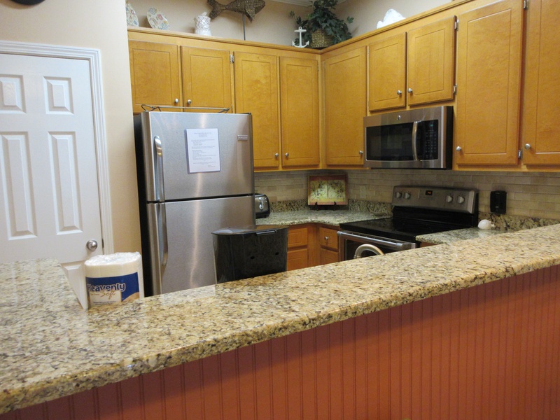 kitchen countertop & fridge