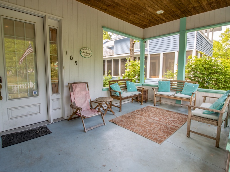 Front porch entrance with seating 