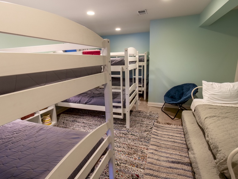 Garden Level | Bedroom 4 | Three Bunk Beds | Daybed with Trundle