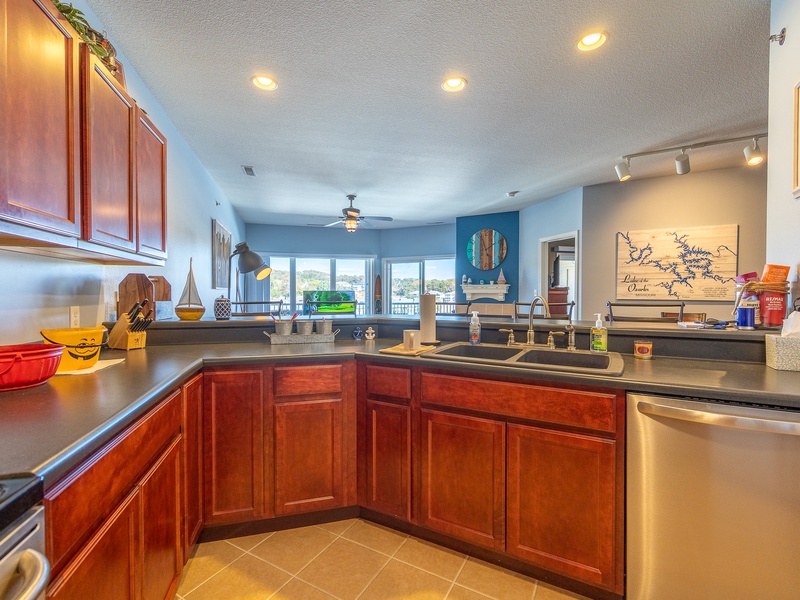 Kitchen open to living area