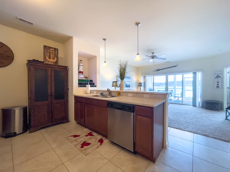 Breakfast bar and living area