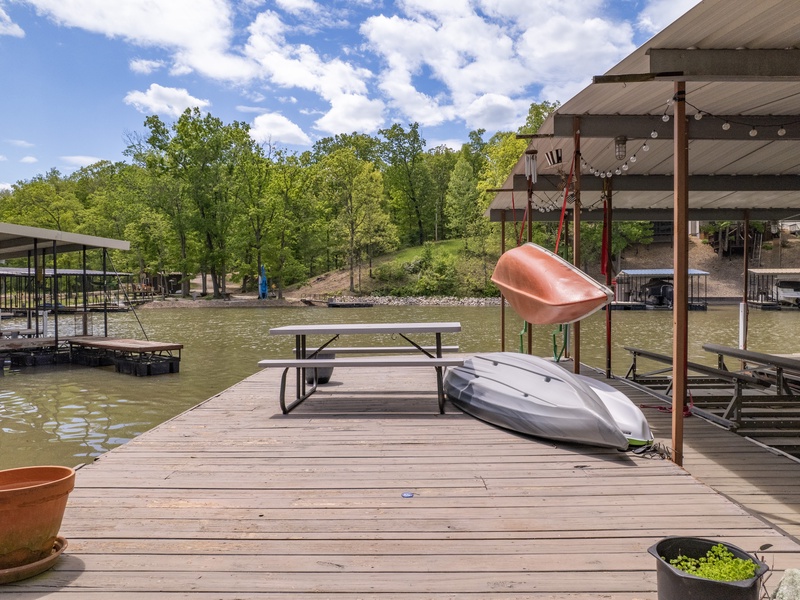 Dock with swim platform and kayaks
