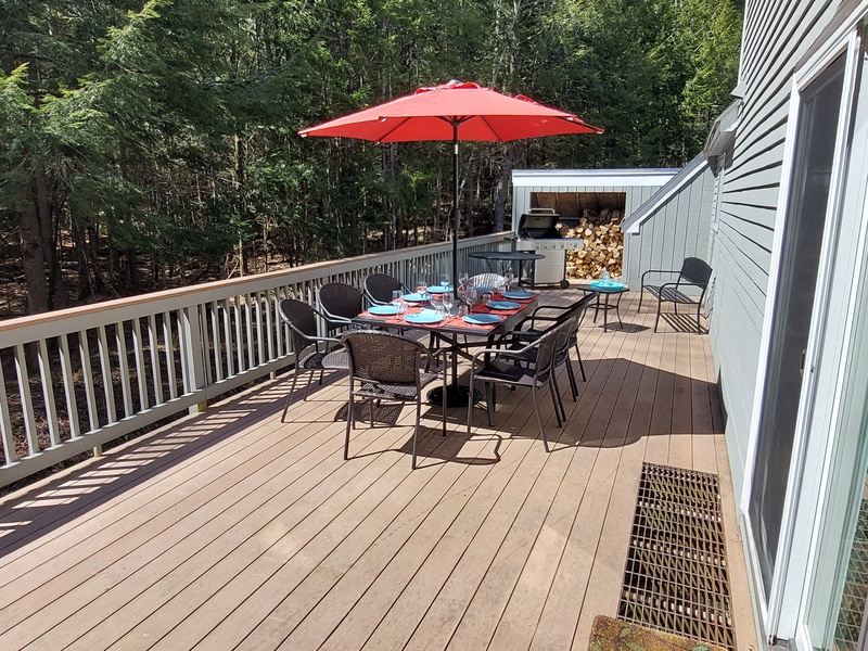 Large deck surrounded by forest