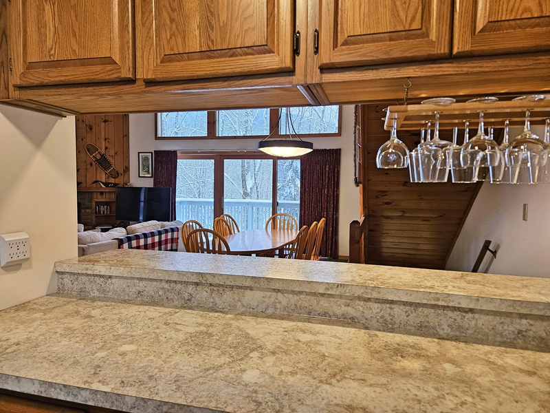 View from kitchen to dining area and deck