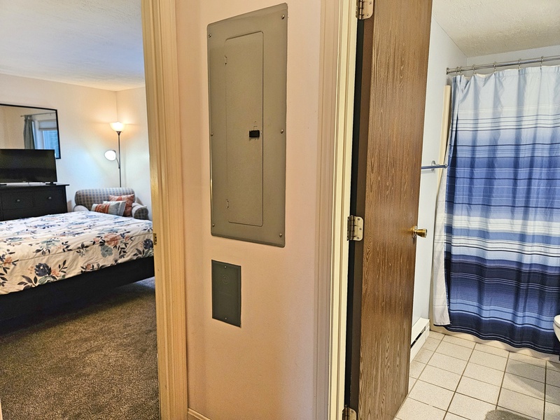 Primary bedroom adjoins bath