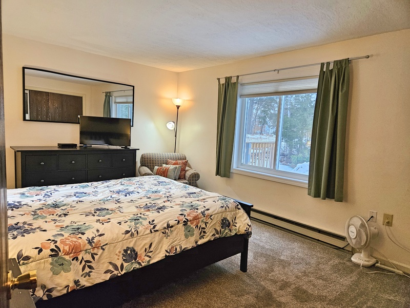 Primary queen bedroom with TV