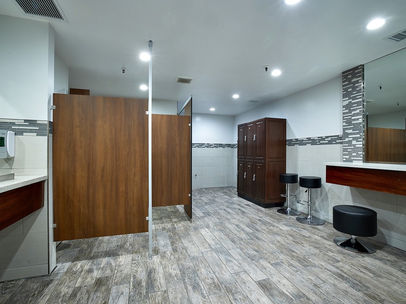Beautifully remodeled gym bathroom at North Coast Village
