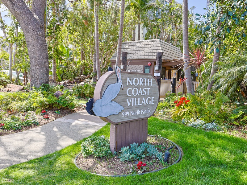North Coast Village main entrance and patrol station on North Pacific Street