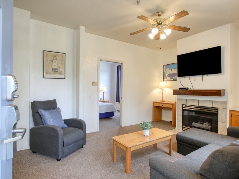 Sit back and relax with this comfy furniture and calm beach vibe. 