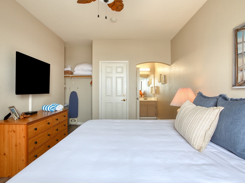 King bed, soft linens, and total relaxation