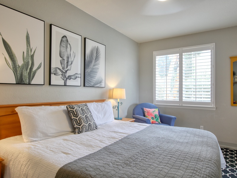 A peaceful retreat featuring a king-size bed for deep rest.